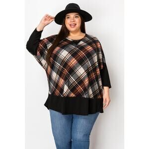063 Curvy Lovey Plaid Pullover Tunic Sweater in Black Red White
